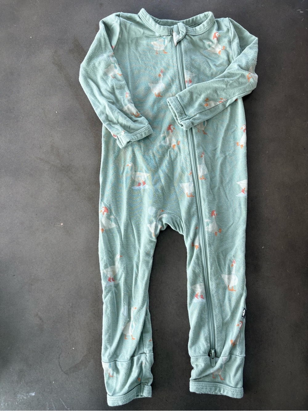 Kyte BABY Sage Green One-Piece Romper with silly goose